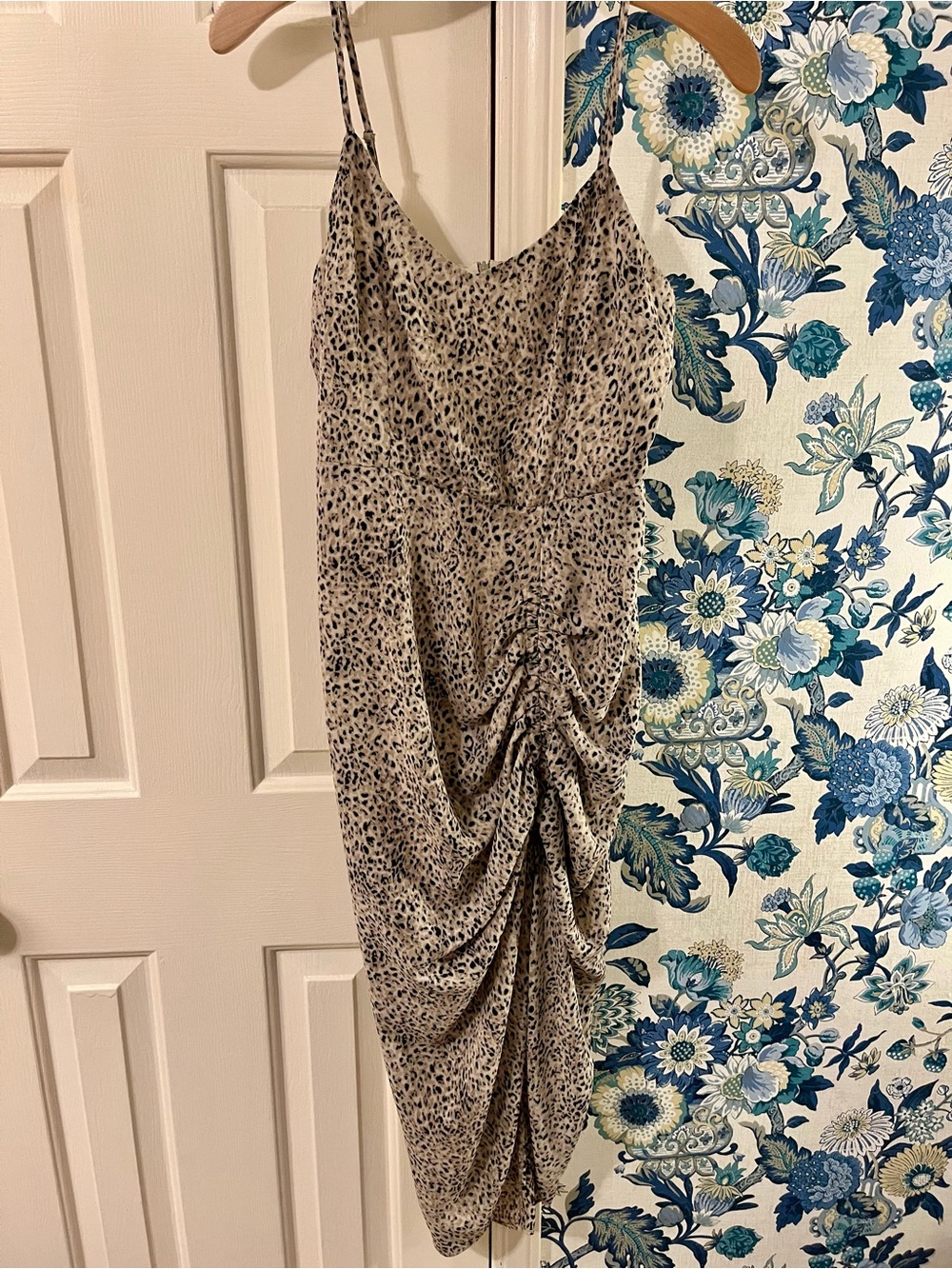 BB Dakota Cream Slip Dress with Black Leopard-Strap Detail